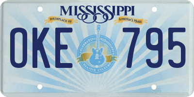 MS license plate OKE795