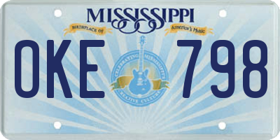 MS license plate OKE798