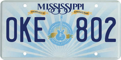 MS license plate OKE802