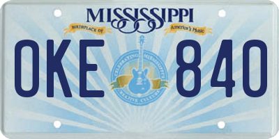 MS license plate OKE840