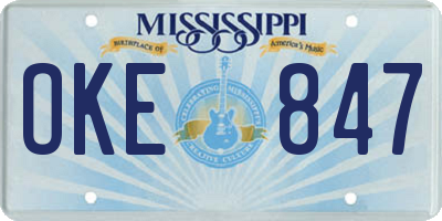 MS license plate OKE847