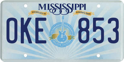 MS license plate OKE853