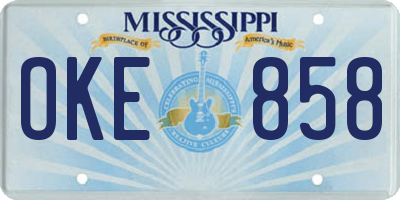 MS license plate OKE858