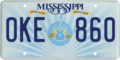 MS license plate OKE860
