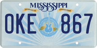 MS license plate OKE867