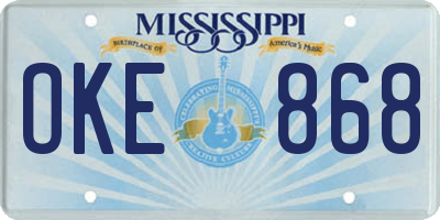 MS license plate OKE868