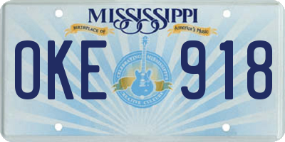 MS license plate OKE918