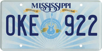 MS license plate OKE922