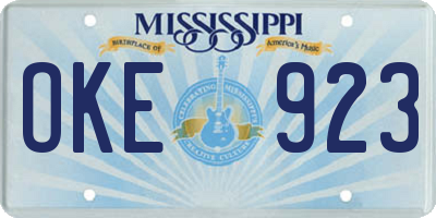 MS license plate OKE923