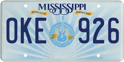 MS license plate OKE926