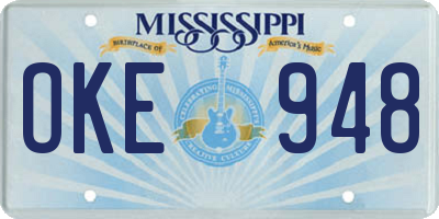 MS license plate OKE948