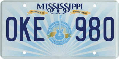 MS license plate OKE980