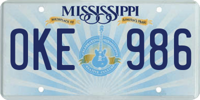 MS license plate OKE986