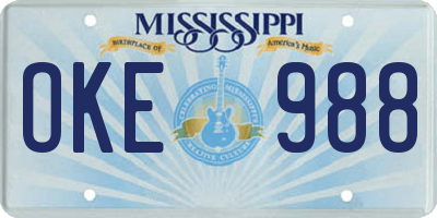 MS license plate OKE988