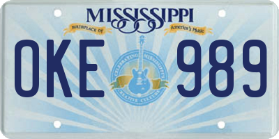 MS license plate OKE989