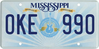 MS license plate OKE990