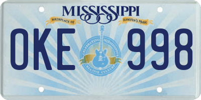 MS license plate OKE998