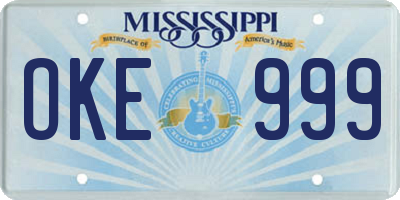 MS license plate OKE999