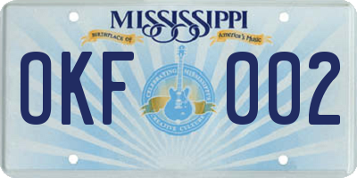 MS license plate OKF002