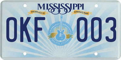 MS license plate OKF003