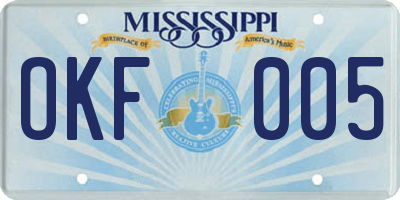 MS license plate OKF005