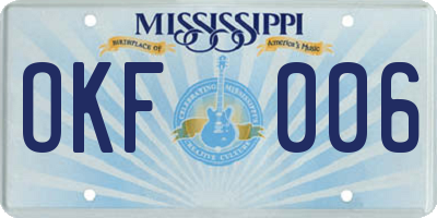 MS license plate OKF006