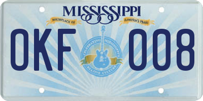 MS license plate OKF008