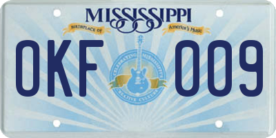 MS license plate OKF009
