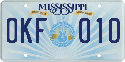 MS license plate OKF010