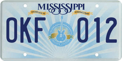 MS license plate OKF012