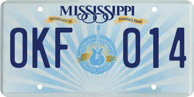 MS license plate OKF014