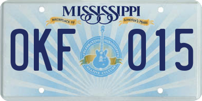 MS license plate OKF015