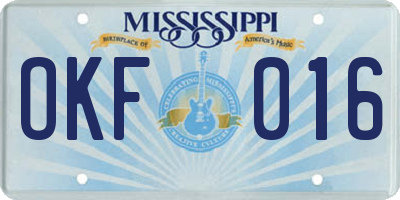 MS license plate OKF016