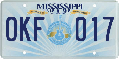 MS license plate OKF017