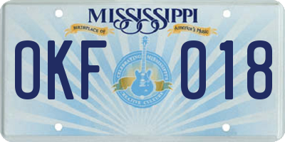 MS license plate OKF018