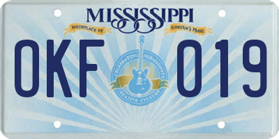 MS license plate OKF019