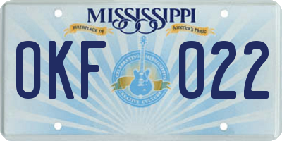 MS license plate OKF022
