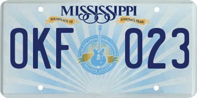 MS license plate OKF023