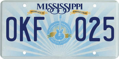MS license plate OKF025