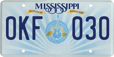 MS license plate OKF030
