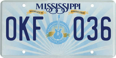 MS license plate OKF036