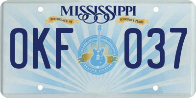 MS license plate OKF037