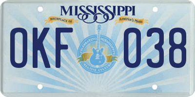MS license plate OKF038