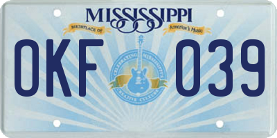 MS license plate OKF039