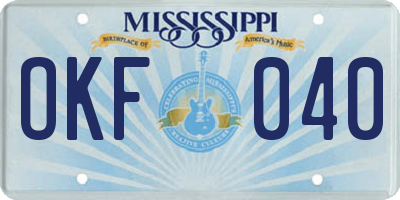 MS license plate OKF040
