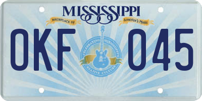 MS license plate OKF045