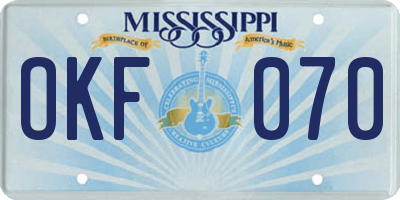 MS license plate OKF070
