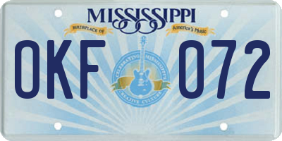 MS license plate OKF072