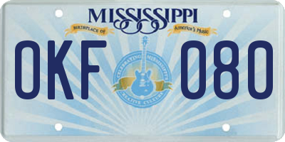 MS license plate OKF080