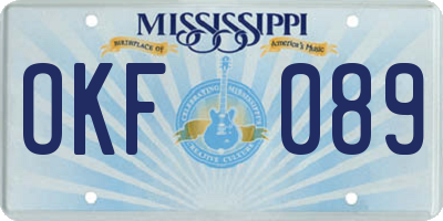 MS license plate OKF089